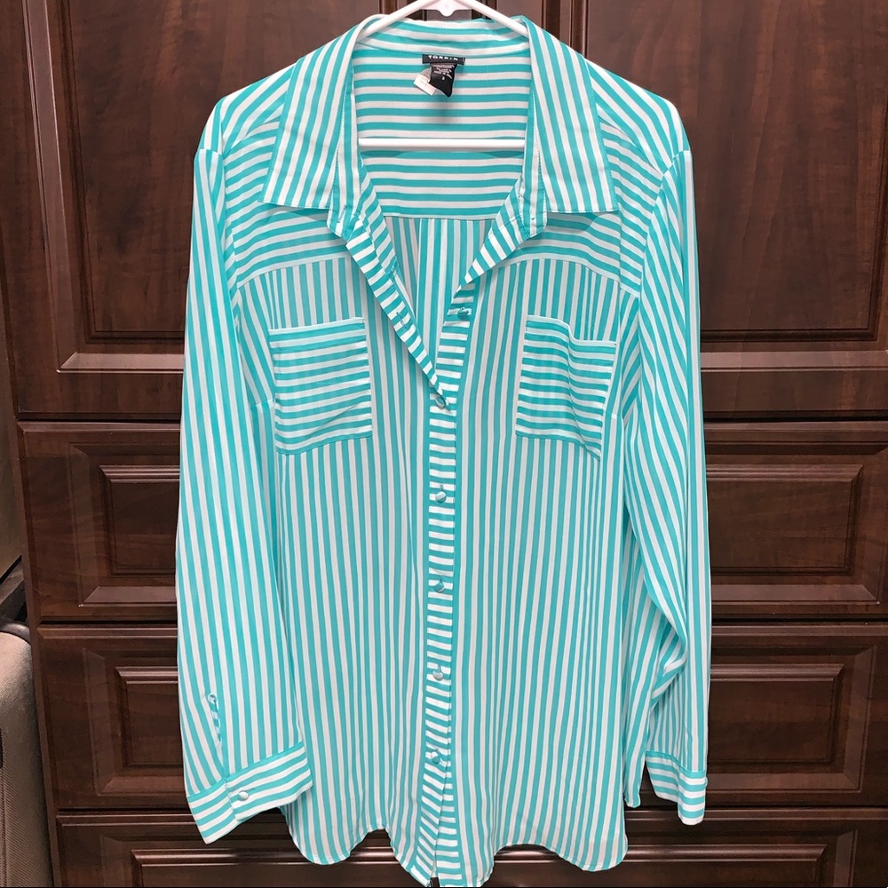 Torrid, Turquoise & White Striped Shirt, Size 3X